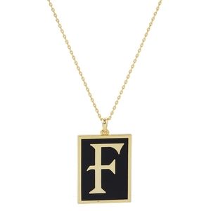 Black and Gold F Monogram Pendant Rectangle Frame Chain Necklace Initial Jewelry